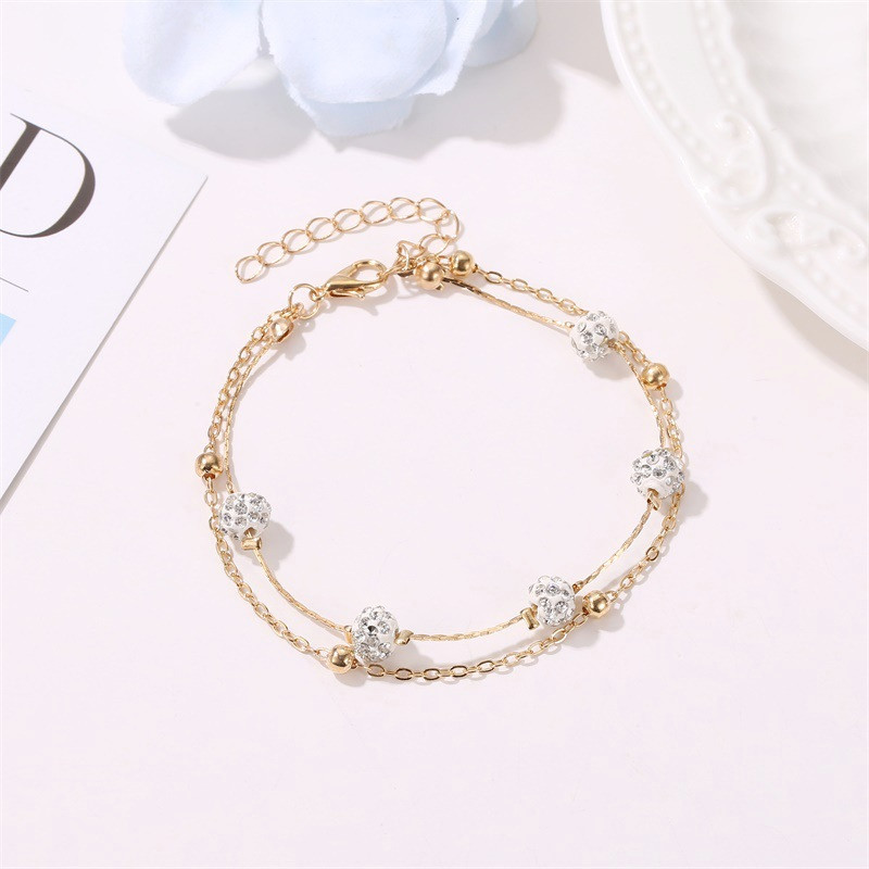 Double Layer Crystal Ball Anklet Gold Chain Beach Ankle Bracelet